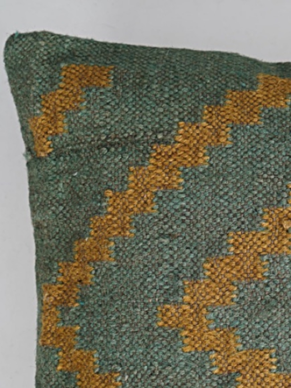 Decorative Indian Vintage Jute Kilim Throw Pillow Cover SQUARE 18x18” GREEN GOLD - Picture 2 of 10